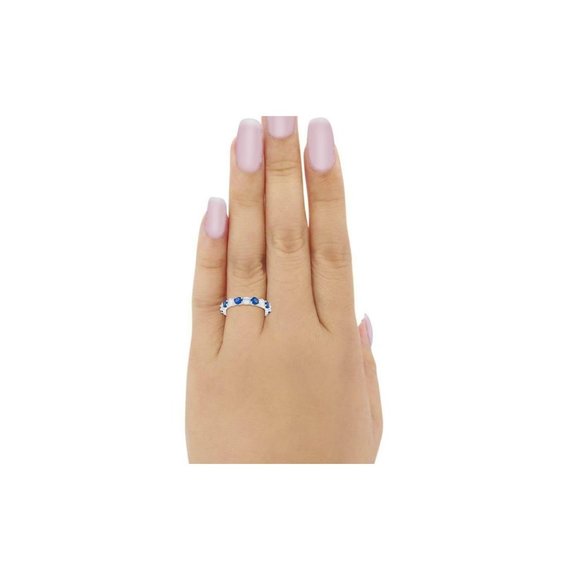 Simulated Blue Sapphire 4mm CZ 925 SS Ring Size 6 - Picture 3 of 3